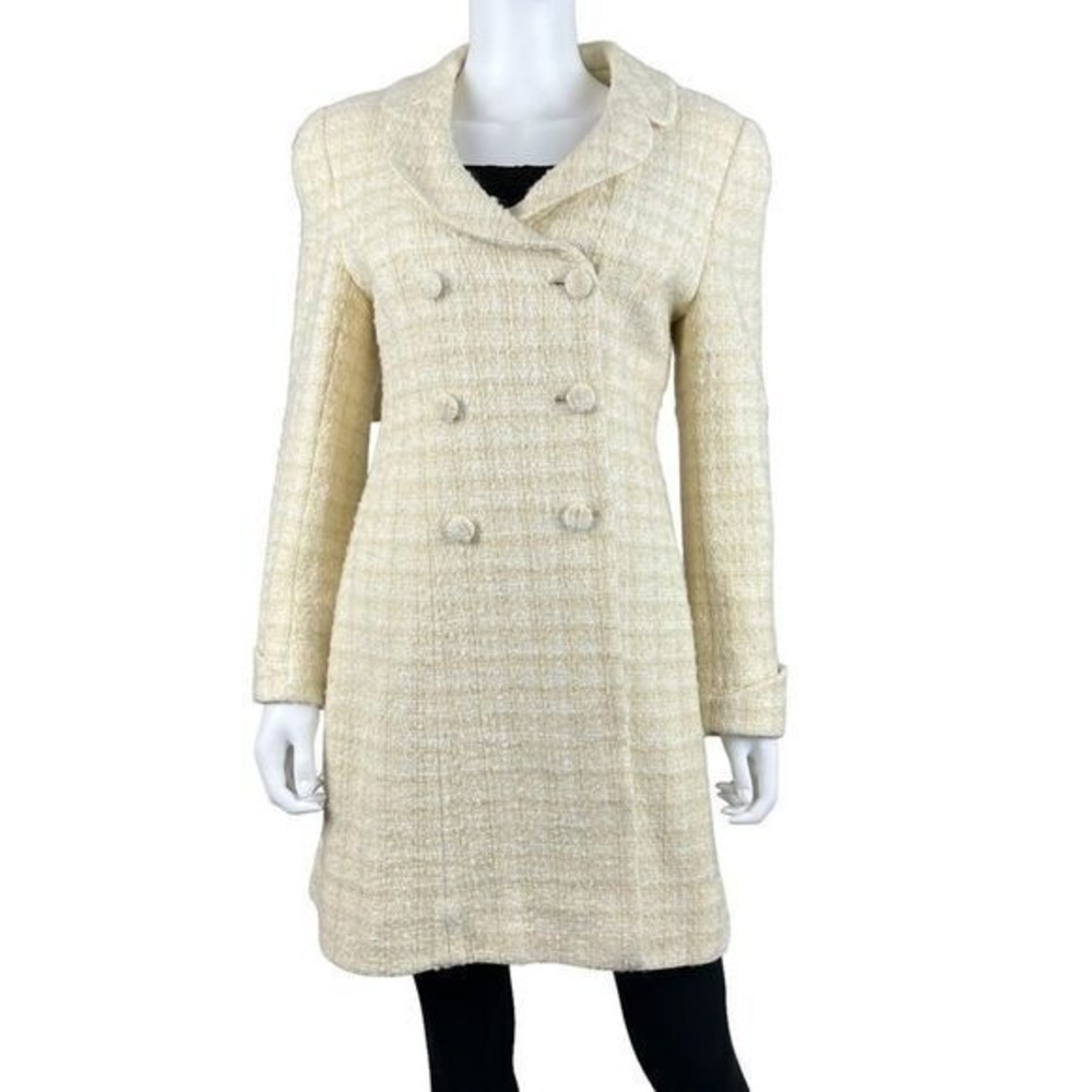 SP Pesci Alta Costura Retro Chic Fairy Tweed Cottage Princess Coat Cream Women S